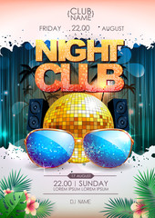 Wall Mural - Disco background. Disco ball summer party poster. Night club