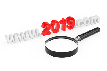 Poster - 2019 New Year Concept. WWW 2019 Com Site Name with Magnifying Glass. 3d Rendering