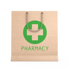 Poster - Medicine Paper Recycled Bag with Pharmacy Sign. 3d Rendering