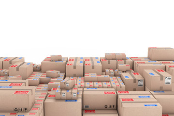 Aufkleber - Logistics Concept. Stack of Cardboard Boxes in Warehouse. 3d Rendering