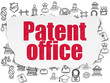 © Maksim Kabakou - Law concept: Painted red text Patent Office on Torn Paper background with  Hand Drawn Law Icons