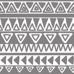 Wall Mural - Seamless gray and white geometric background. Ethnic hand drawn pattern for wallpaper, cloth, cover, textile