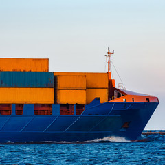 Poster - Blue container ship underway