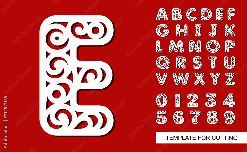Vector de Stock Letter E. Full English alphabet and digits 0, 1, 2, 3 ...