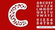 Letter C. Full English alphabet and digits 0, 1, 2, 3, 4, 5, 6, 7, 8, 9. Lace letters and numbers. Template for laser cutting, wood carving, paper cut and printing. Vector illustration.