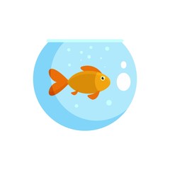 Sticker - Fish in round aquarium icon. Flat illustration of fish in round aquarium vector icon for web isolated on white