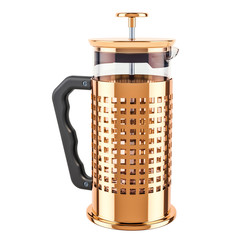 Poster - Golden French Press Coffee or Tea Maker, 3D rendering