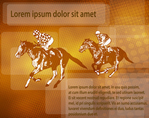 Wall Mural - jockeys on racing horses over abstract background with space for text - vector