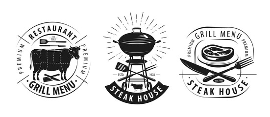 Sticker - Steak house, barbecue logo or label. Emblems for restaurant menu design. Vector illustration