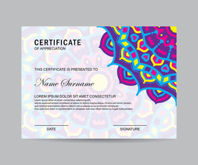 Modern certificate with mandala 