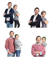 Sticker - Set with stylish son and father on white background