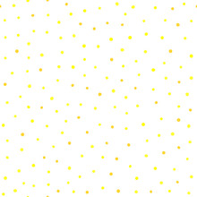 Irregular Yellow Polka Dot Scattered On White Background. Spotted Seamless Pattern.