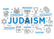 Judaism religion symbols, thin line icons