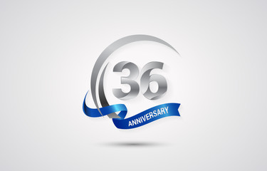 Wall Mural - 36 Years Anniversary Celebration Logotype. Silver Elegant Vector Illustration  with Swoosh,  Isolated on white Background can be use for Celebration, Invitation, and Greeting card