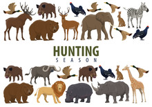 Hunting Banner With Wild Animals And Birds