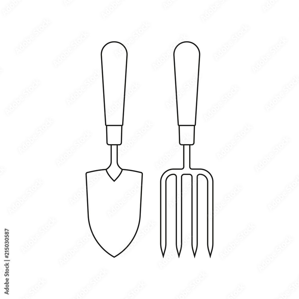 Gardening tools. Garden trowel spade or shovel and garden fork line icons.  Vector illustration. Stock Vector | Adobe Stock, image size:1000x1000
