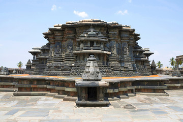 View of stellate, star Shape, form of shrine outer wall at the Chennakeshava temple. Belur, Karnataka. View from West.