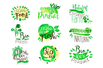 Wall Mural - Organic Farm Food Promo Signs Colorful Set