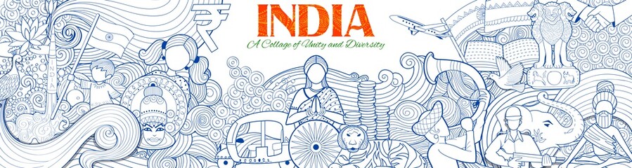 indian background showing its incredible culture and diversity with monument, dance and festival cel