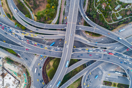 Fotografía Aerial view of a massive highway intersection