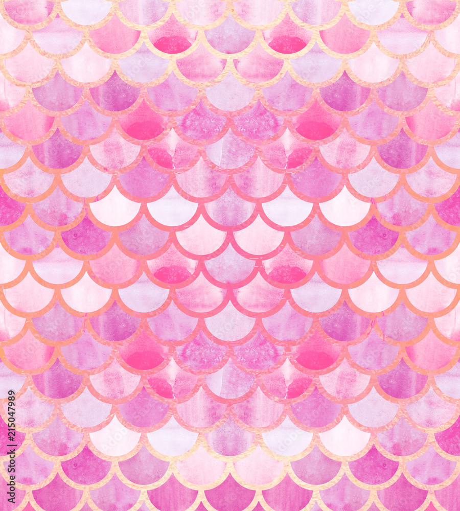Escamas Rosa Mermaid scales. Watercolor fish scales. Bright summer pattern with ...