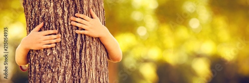 Fotomural Little boy in the park hugging tree