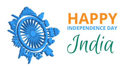 Wall Mural - Independence day of India 15th August. Greeting card.