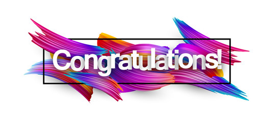 Wall Mural - Congratulations paper banner with colorful brush strokes.