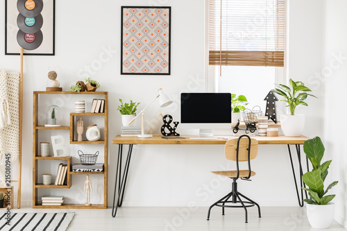Large Industrial Desk With A Computer By A Window A Wooden