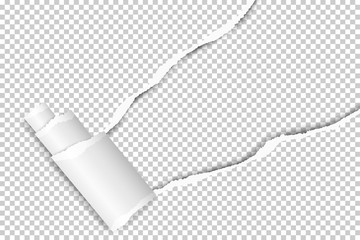 Wall Mural - Diagonally snatched middle of transparent paper from upper right corner to lower left with paper curl. Vector template paper design.