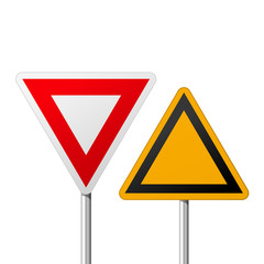 Blank road yield signs - notice symbol