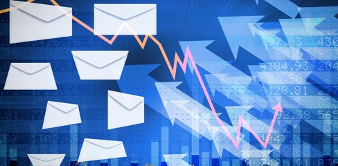 Poster - Composite image of graphic of envelopes on white background