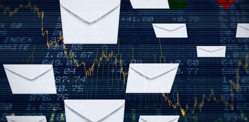 Poster - Composite image of graphic of envelopes on white background