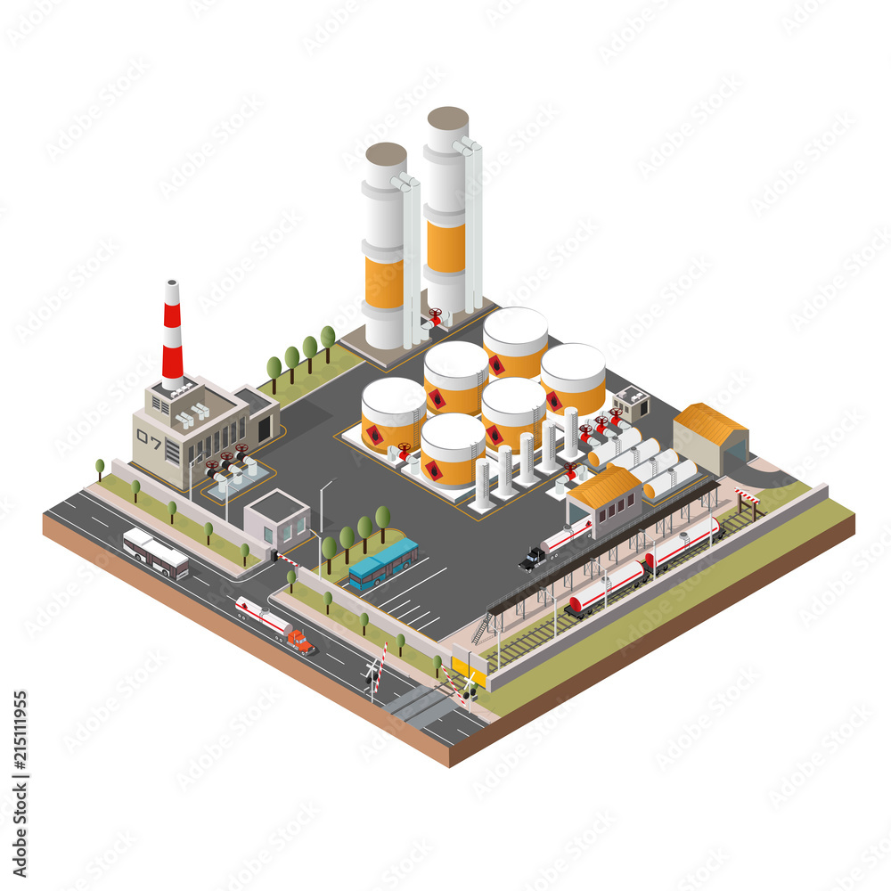 Oil refinery isometric Stock Vector | Adobe Stock