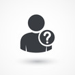 © Nobelus - User silhouette with question mark - icon. Faq. Question man sign. Person account, profile icon. Account help symbol