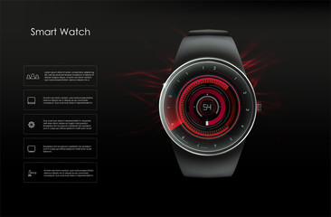 Poster - concept of smart watches, red tones. vector image.