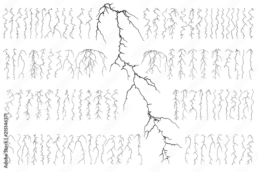 Set of 100 lightning isolated on white background. Vector illustration ...