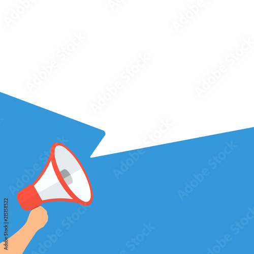 Fotografía Hand holding megaphone with blank speech bubble cartoon illustration