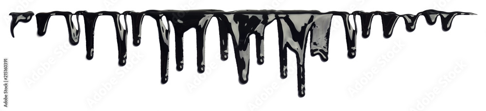 Black ink paint dripping isolated on white - obrazy, fototapety, plakaty 
