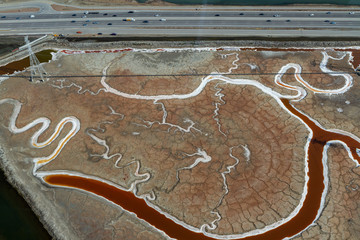 Aerial View of Sloughs and Salt Ponds on San Francisco Bay