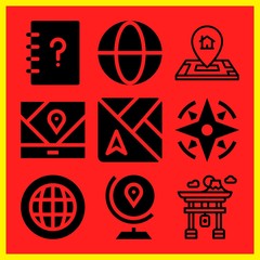 Simple 9 icon set of map related [iconsRandom:4] vector icons. Collection Illustration