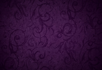 stylish royal purple swirl texture or background with lovely floral and vine curls and patterns and subtle vignette