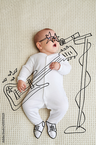 Fototapeta Little baby girl sketched as rock star