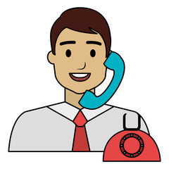 Poster - call center agent with telephone