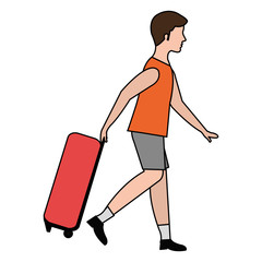 Canvas Print - young man with travel suitcase