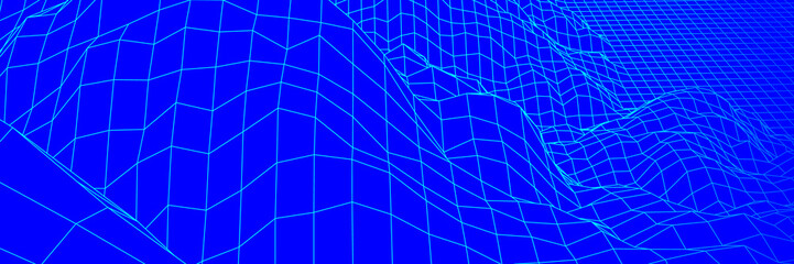 Poster - Digital landscape with mountains or hills made of line grid