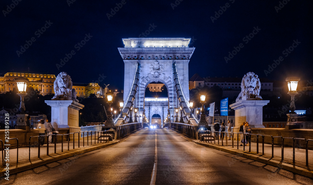 Most Łańcuchowy w Budapeszcie nocą - obrazy, fototapety, plakaty 