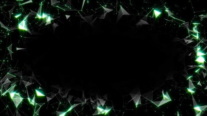 Poster - A shining frame of lines, dots and triangles. Digital business background. Oval frame. Place for text. Seamless loop.4K.