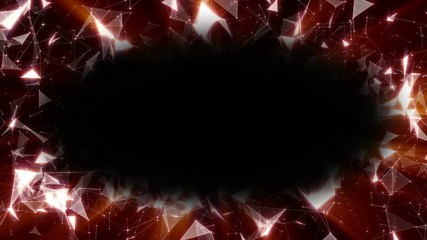 Poster - Strong radiance. Network operation. A shining frame of lines, dots and triangles. Digital business background. Oval frame. Place for text. Seamless loop.4K.