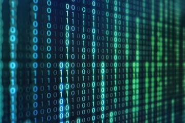 Poster - rise of the ai age. artificial intelligence data transfer. digital concept, high tech defocused blue